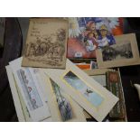 An Old Chocolate Box Containing Vintage Ephemera, Photos Etc