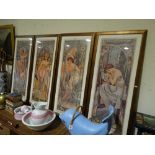 A Set Of Four Large Framed Mucha Prints Depicting The Hours Of The Day