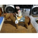 A Mid 20th Century Felt Covered Model Race Horse & Monkey Jockey