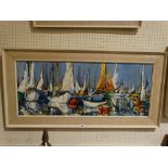 Charles Wyatt Warren, Oil On Board, Harbour Scene With Numerous Sail Boats, Signed, 14 X 35"