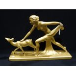 An Art Deco Period Plasterwork Group Of Dancing Figure & Fawn