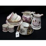 A Collection Of 19th Century Sunderland Pink Lustre Pottery, Together With Further Pottery