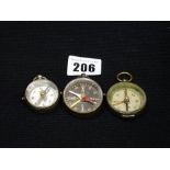 Three Vintage Pocket Compasses