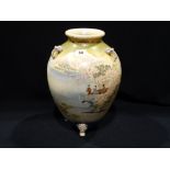 An Early 20th Century Chinese Pottery Three Footed Vase With Figure & Landscape Panel, 14" High