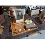 A Mahogany & Inlaid Serving Tray, Together With A 1st World War Period Photograph Frame Etc