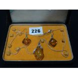 A Silver Set Amber Necklace & Earrings Suite