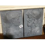 A Pair Of Cast Metal Art Nouveau Plaques Of Classical Figures