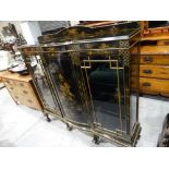 An Early 20th Century Oriental Lacquerwork Three Door China Cabinet On Ball & Claw Supports