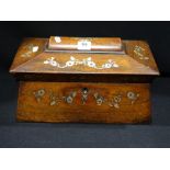 A 19th Century Rosewood & Mother Of Pearl Inlaid Sarcophagus Tea Caddy