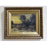 George Anderson Short, Oil On Card, Sunset Rural Scene With Figure On Horseback Driving Cattle,