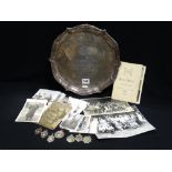 A Circular Three Footed Silver Salver With Hallmarks For London 1942, Presented To I.J Jackson (