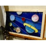 A 20th Century Stained Glass Panel Of Planets