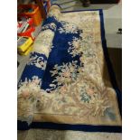 A Heavy Blue Ground Chinese Floral Patterned Carpet, Approx 12ft X 9ft