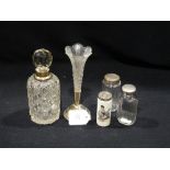 A Weighted Silver Based Bud Vase, Together With A Silver Collar Glass Dressing Table Bottle Etc (5)