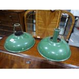 A Pair Of Industrial Style Green Enamel Finish Hanging Shades