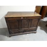 An Antique Oak Three Panel Front Blanket Chest With Two Base Drawers & Bracket Feet, 48" Wide