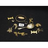 A Mixed Bag Of Yellow Metal Jewellery, Together With A Caddy Spoon
