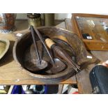 A Treen Bowl, Together With Two Ladle`s & A "Cannibal Fork"