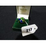 An 18ct Gold & Blue Green Enamel Italian Design Ring, Size S