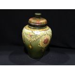 A Royal Bon, Circular Based Vase & Cover With Garland & Floral Decoration, 13" High (Repair To