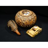 A 20th Century Carved Nut Souvenir Piece, Central America Etc (3)