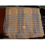 A Pink & Blue Ground Welsh Woolen Bed Cover