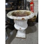 An Antique Cast Iron Square Based Classical Garden Urn, 29" High