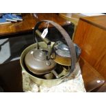 An Antique Copper Kettle, Brass Preserve Pan Etc