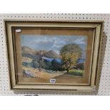19th Century School, Watercolour, Italian Lake & Landscape View With Figure On A Road