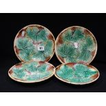 Four Circular Majolica Glazed Leaf Plates, 8" Dia