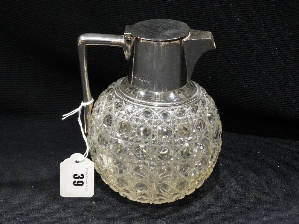 A Globular Cut Glass Claret Jug With Silver Mounts, Hallmarks For London 1898
