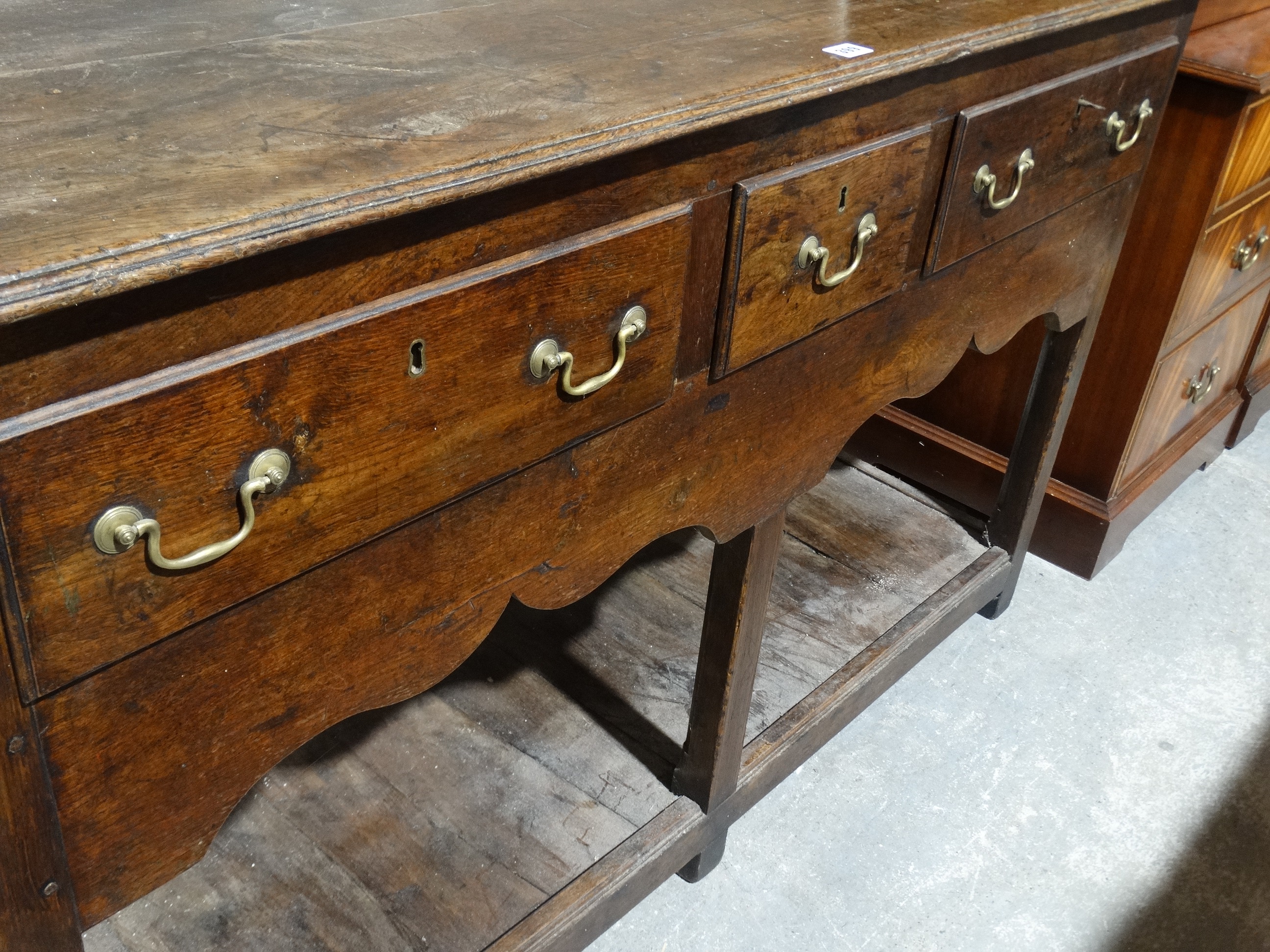 An Antique Oak Dresser, The Base Having Three Drawers With Open Pot Board Shelf, The Associated Top - Image 2 of 2