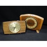 Two Mid Century Wood Framed Table Clocks