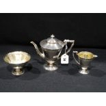 A Silver Plate Bachelor Three Piece Tea Service Of Conical Form, With Marks For Martin, Hall & Co