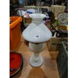 A Circular Based Milk Glass Oil Lamp & Shade