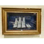 A Ship Diorama Showing The Three Mast Vessel "Cymric" Glass Size 16 X 28"
