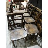 Nine Matching Early 20th Century Elm Sunday School Type Ladder Backed Chairs