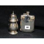 A Silver Hip Flask, Sheffield 1935 (AF) Together With A Silver Plated Sugar Shaker