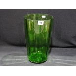 A Circular Based Green Tinted Ribbed Glass Vase, 12" High