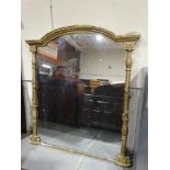 A Large Victorian Gilt Framed Over Mantel Mirror With Original Glass, 68" Across, 75" High