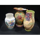 A Charlotte Rhead Floral Decorated Vase & Two Others (Af)