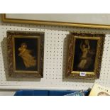 Two Early Oil On Canvas Studies Of Musician & Dancers, Unsigned, Each 7 X 5"