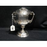 A Circular Based Two Handled Trophy Cup & Cover With Weighted Base, Birmingham 1907, 9" High