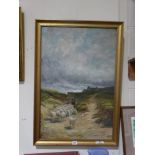 C. Potter, Oil On Canvas, Shepherd & Flock On A Pathway, Signed