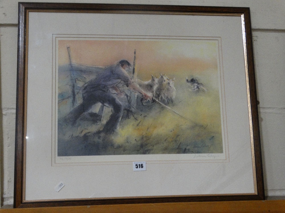 William Selwyn, A Limited Edition Coloured Print Of Shepherd & Flock, Signed & No In Pencil