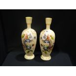 A Pair Of Victorian Floral Painted Satin Glass Vases