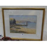 Warren Williams, Watercolour, Anglesey Coast View With Fishing Boats At Low Tide, Signed, 10 X 14"