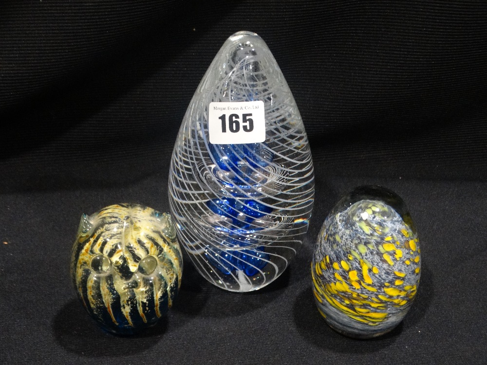 Three 20th Century Glass Paperweights Including Mdina