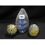 Three 20th Century Glass Paperweights Including Mdina