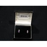 A Pair Of 9ct Gold Diamond & Amethyst Earrings